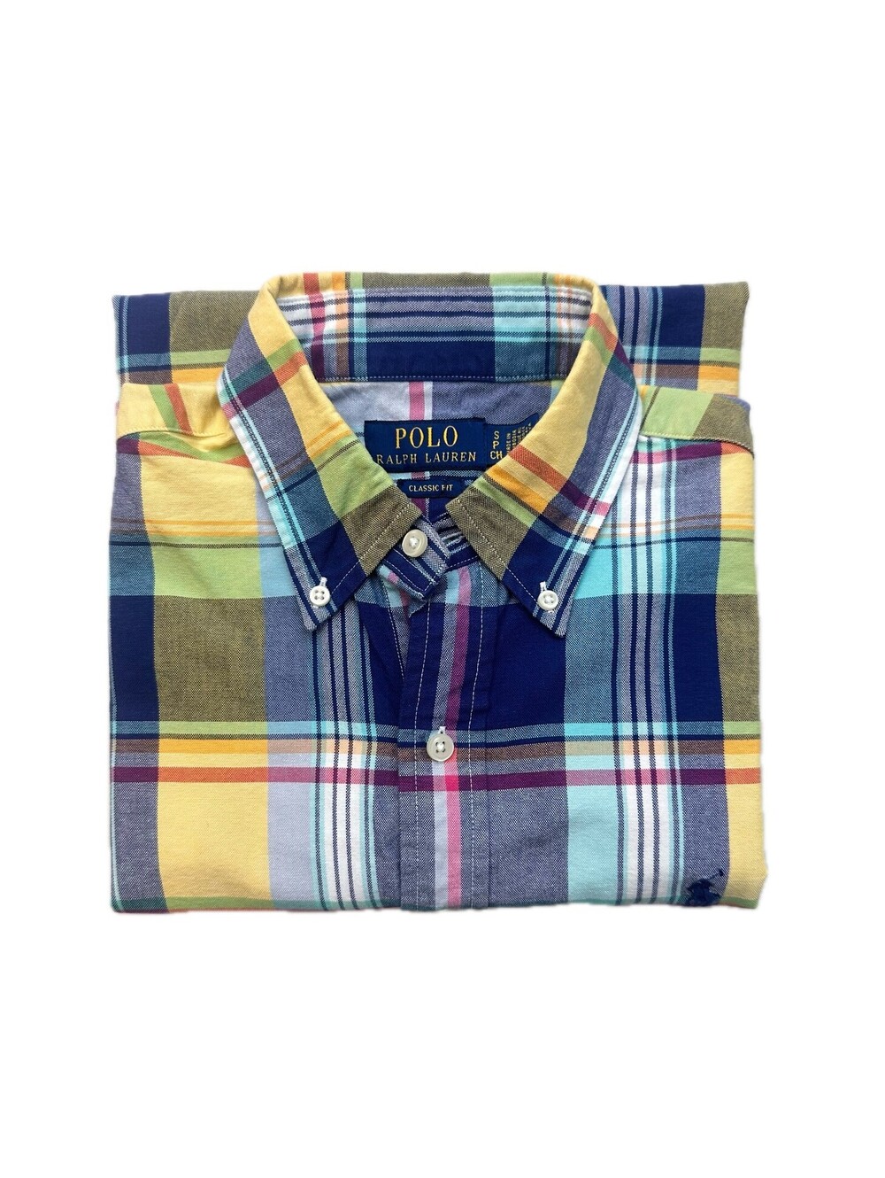 Polo Ralph Lauren Shirt Mens Small Classic Fit Madras Plaid Short Sleeve Pony